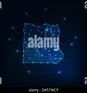 Egypt map outline with stars and lines abstract framework. Communication, connection concept. Modern futuristic low polygonal, wireframe, lines and do Stock Vector