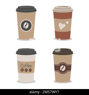 Flat paper takeaway coffee cup collection in illustration Stock Vector