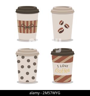 set of small takeaway coffee cups flat vector Stock Vector