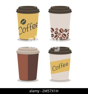 set of small flat paper takeaway coffee cups Stock Vector