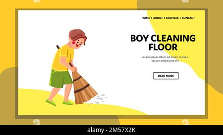 boy cleaning floor vector Stock Vector