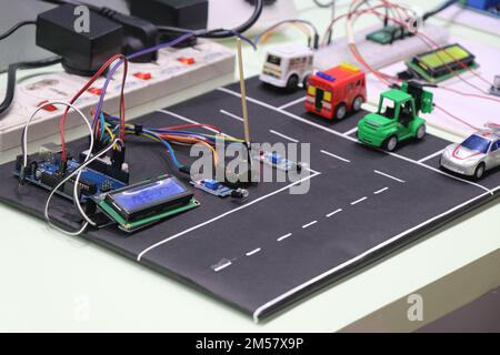 Micro controller projects or development board projects demonstrated with automated vehicle counter machine project Stock Photo
