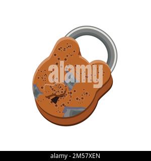 Old rusted padlock with open keyhole isolated on white background. Cartoon vector illustration in flat style. Stock Vector