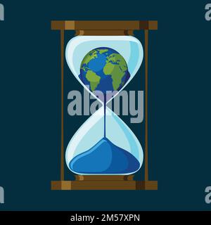 World Meteorology Day greeting card. The planet Earth half under the shining sun and half under the rain and clouds isolated on dark blue background. Stock Vector