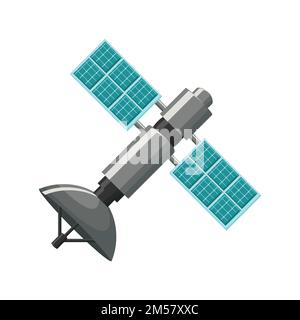 Satellite icon in grey and blue isolated on white background. Cartoon vector illustration in flat style. Stock Vector