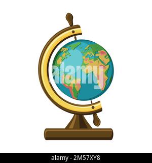 School globe in vintage style. Isolated on white background. Cartoon vector illustration in flat style. Stock Vector