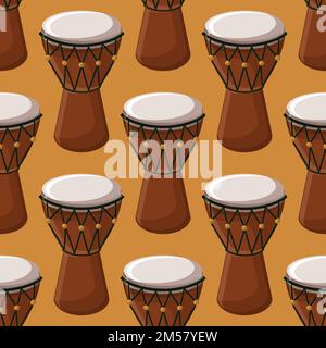 Turkish or african traditional drums seamless pattern. Cartoon style vector illustration. Stock Vector
