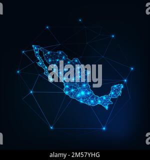 Mexico map outline with stars and lines abstract framework. Communication, connection concept. Modern futuristic low polygonal, wireframe, lines dots Stock Vector
