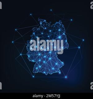 Germany map outline with stars and lines abstract framework. Communication, connection concept. Modern futuristic low polygonal, wireframe, lines and Stock Vector