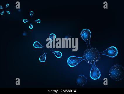 Scientific abstract background with glowing tetrahedral molecule structures on dark blue background. Future science banner template. Futuristic vector Stock Vector