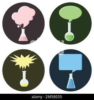 Flasks with speech bubbles set of icons. Vector illustration in flat style. Stock Vector