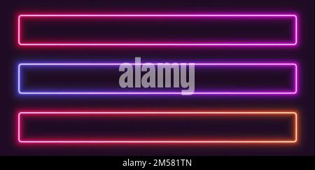 Neon gradient frames, rectangular glowing borders set, colorful futuristic UI design elements. Stock Vector