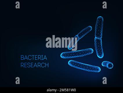 Microscopic bacilli bacteria acidophilus, salmonella, lactobacillus. Probiotics. Microbiology research concept. Futuristic low polygonal wireframe des Stock Vector