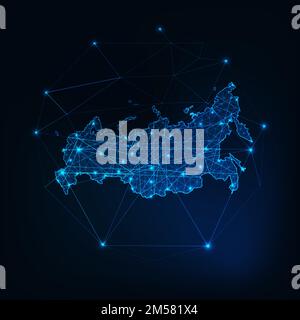 Russia glowing network map outline. Communication, connection concept. Modern futuristic low polygonal, wireframe, lines and dots design. Vector illus Stock Vector
