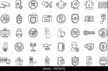 Stop theft icons set outline vector. Anti terrorist. Hacker attack Stock Vector
