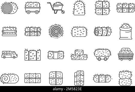 Bale of hay icons set outline vector. Agriculture bale. Dried haystack Stock Vector