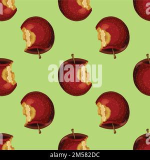 Red apple while, core, half. Seamless pattern background. Stock Vector