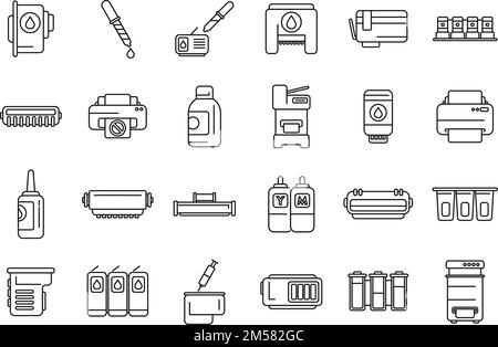 Cartridge filling icons set outline vector. Computer copier. Device digital Stock Vector