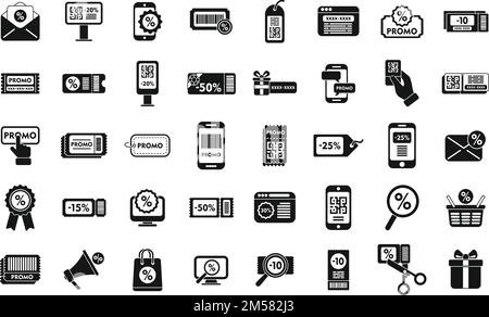 Promotional code icons set simple vector. Discount percent. Price sale Stock Vector