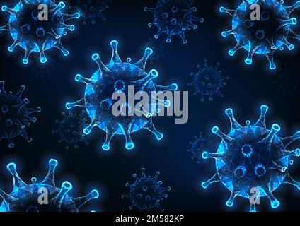 Virus cell background. Epidemic viral infection, hiv, flu virus. Futuristic glowing low polygonal wireframe design vector illustration. Stock Vector