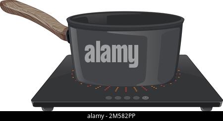 Sauce pan on induction stove illustration Stock Vector