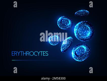 Futuristic glowing low polygonal red blood cells erythrocytes isolated on dark blue background. Blood testing, immunology concept. Modern wireframe de Stock Vector