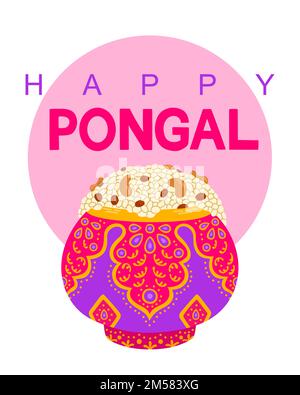 Happy Pongal religious festival of South India celebration background. Vector Stock Vector