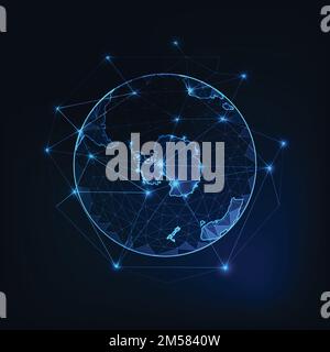 Antarctica on Planet Earth view from space with continents outlines abstract background. Globalization, connection concept. Low poly wireframe, lines Stock Vector