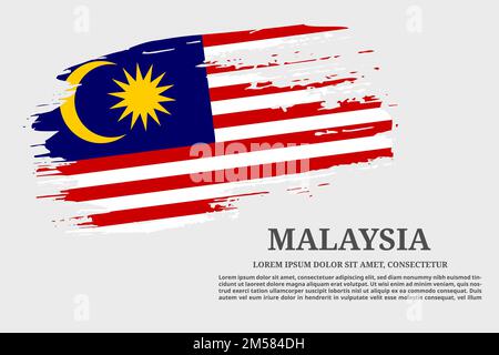 Malaysia flag grunge brush and text poster, vector Stock Vector