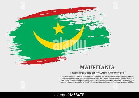 Mauritania flag grunge brush and text poster, vector Stock Vector