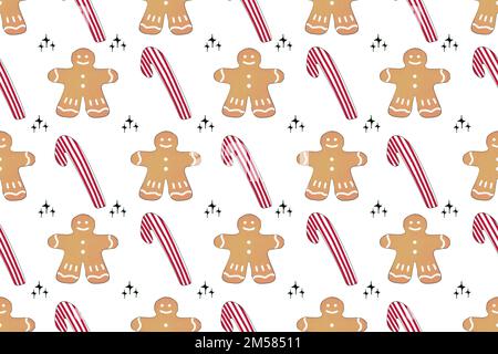 Seamless Christmas pattern. Design with Christmas elements on white background. Design for packaging, textile and web. Stock Photo