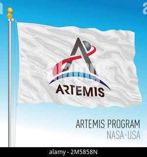 USA, year 2022, flag of Artemis Program moon space research, vector illustration Stock Vector