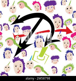 Seamless faces and anchor sign pattern; vector illustration Stock Vector
