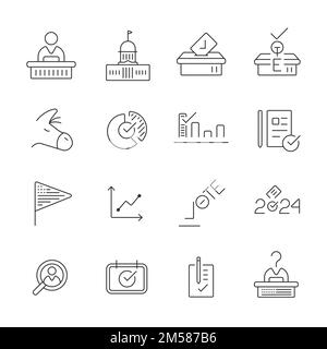 United States Vote Vector Line Icons Set Stock Vector