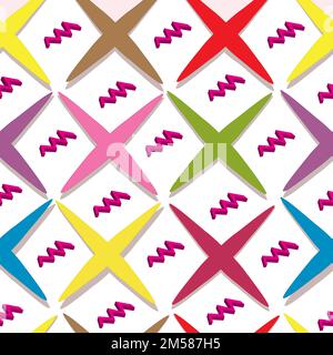 progressive abstract seamless pattern with 3d zig zag and x shapes; vector illustration Stock Vector