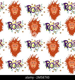 Nice seamless lions pattern for kids with light background; vector Stock Vector
