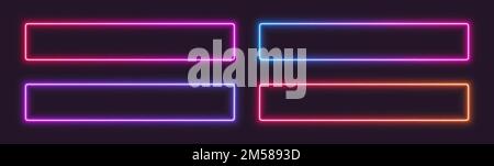 Neon gradient frames, rectangular glowing borders set, colorful futuristic UI design elements. Stock Vector