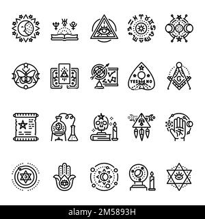 Mysticism line icons set. Isolated vector element. Outline pictograms for web page, mobile app, promo. Editable stroke. Stock Vector