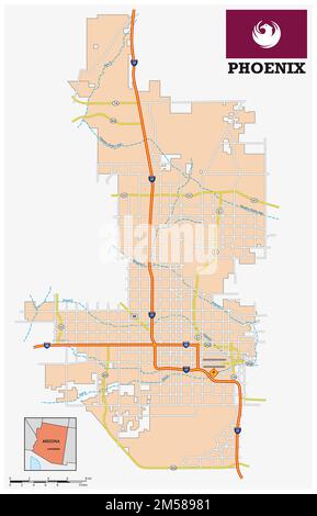 simple road map of the city of Phoenix, Arizona, United States Stock Photo