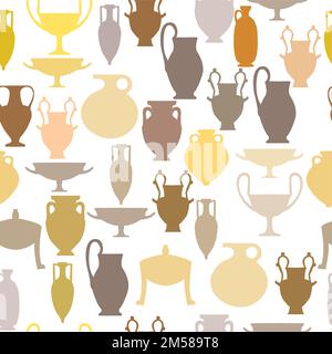 Ancient pottery seamless pottery; ancient ceramic silhouettes together in seamless pattern; can be used for prints Stock Vector