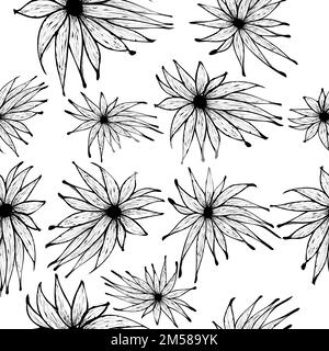 Seamless background pattern with edelweiss, vector; abstract flower sketch design on white background Stock Vector