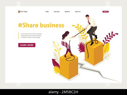 Isometric conflict of partners and disagreements in business. Website Template Landing page. Stock Vector