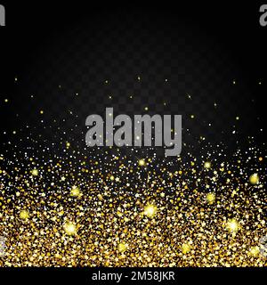 Effect of flying from the bottom of the gold luster luxury design rich background. Dark background. Stardust spark the explosion on a transparent back Stock Vector