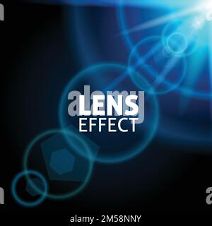 Realistic collimated light beam. The effect of the lens flare. The blue glow, bright lighting. Vector illustration. Stock Vector