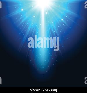 Realistic magical glow blue on a dark background. Small shiny lights. Successful design template. Abstract vector illustration. Stock Vector