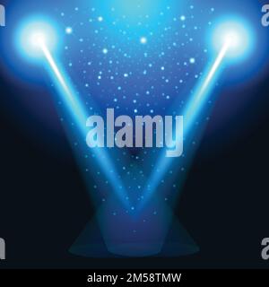 The light streaming from the lamp, the light source, light, direction of light rays. Blue lenses, magic glare shining lights. Vector illustration. Stock Vector