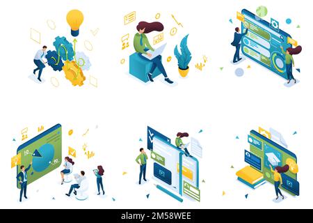 Set of isometric concepts on the topic of training, business training, education system. For Landing page concepts and web design. Stock Vector