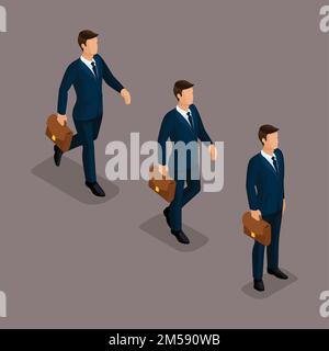 People Isometric 3D, isometric business, business man clothing movement, in a hurry, is worth it. The sophisticated concept isolated on a dark backgro Stock Vector