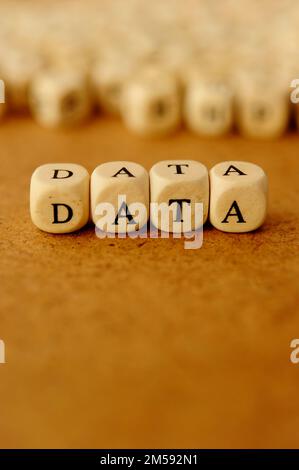 dice with letters forming the word DATA Stock Photo