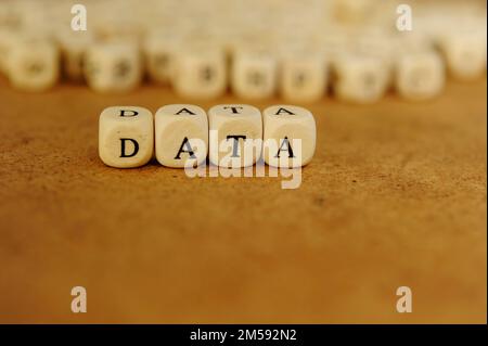 dice with letters forming the word DATA Stock Photo